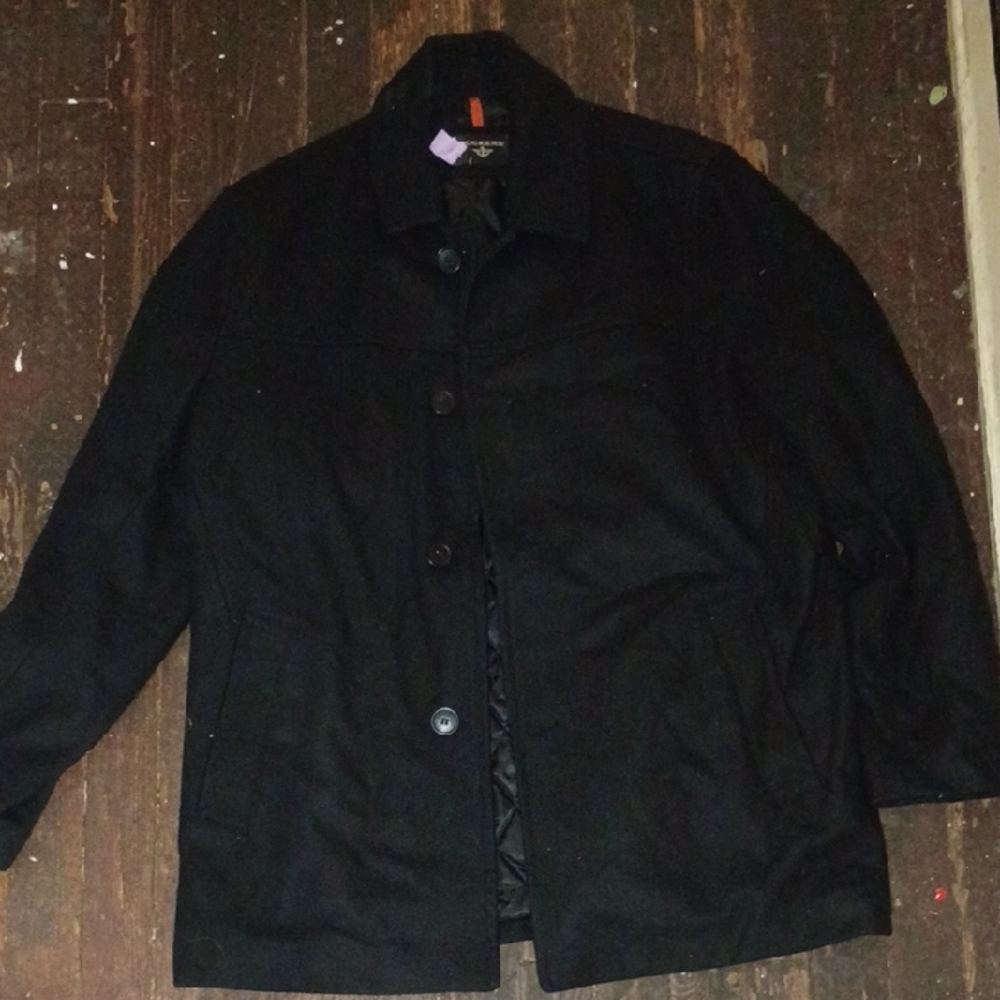 Dockers Men's Black Pea Coat - Classic Button Front